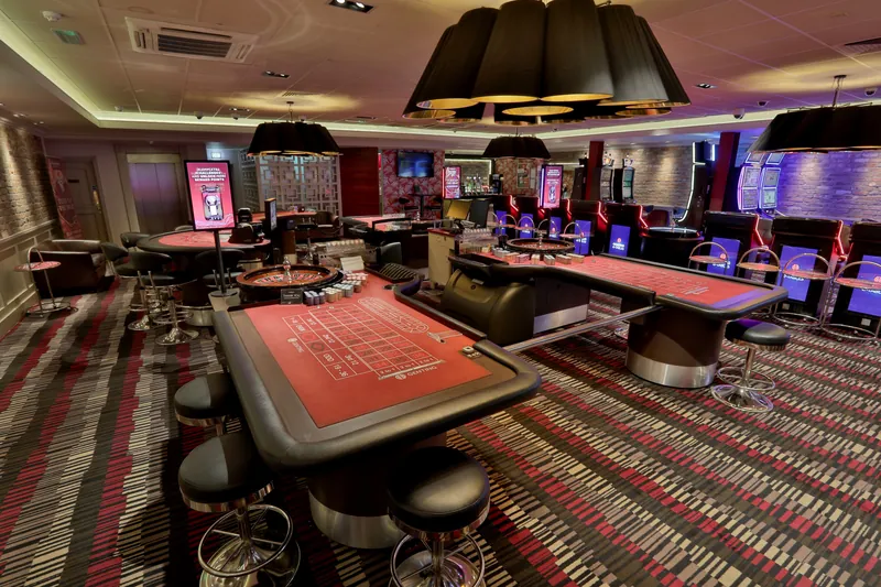 Roulette tables and slot machines inside Genting Casino Bolton