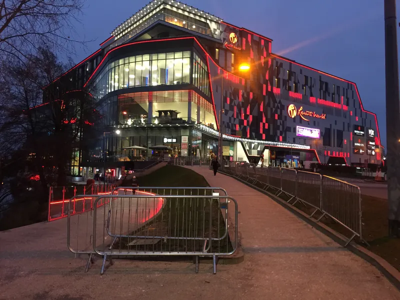 Genting Casino Resorts World Birmingham exterior at dusk