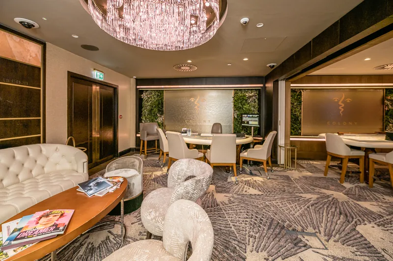 Lounge seating and table area at The Colony Club