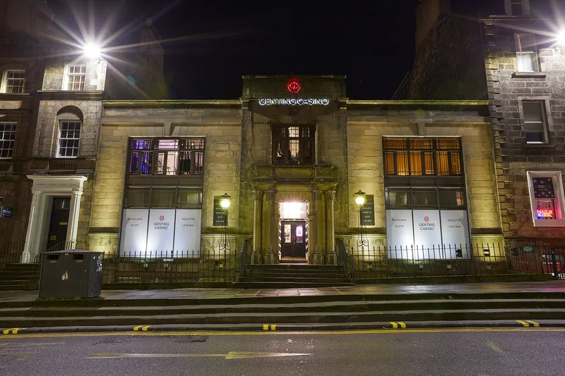 Casino exterior at night at Genting Casino York Place Edinburgh