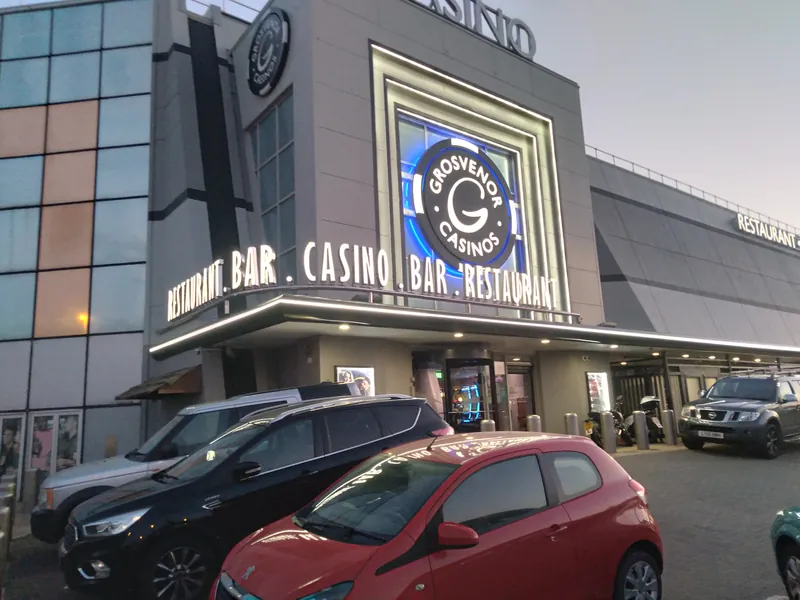 Entrance to Grosvenor Casino Blackpool in the evening