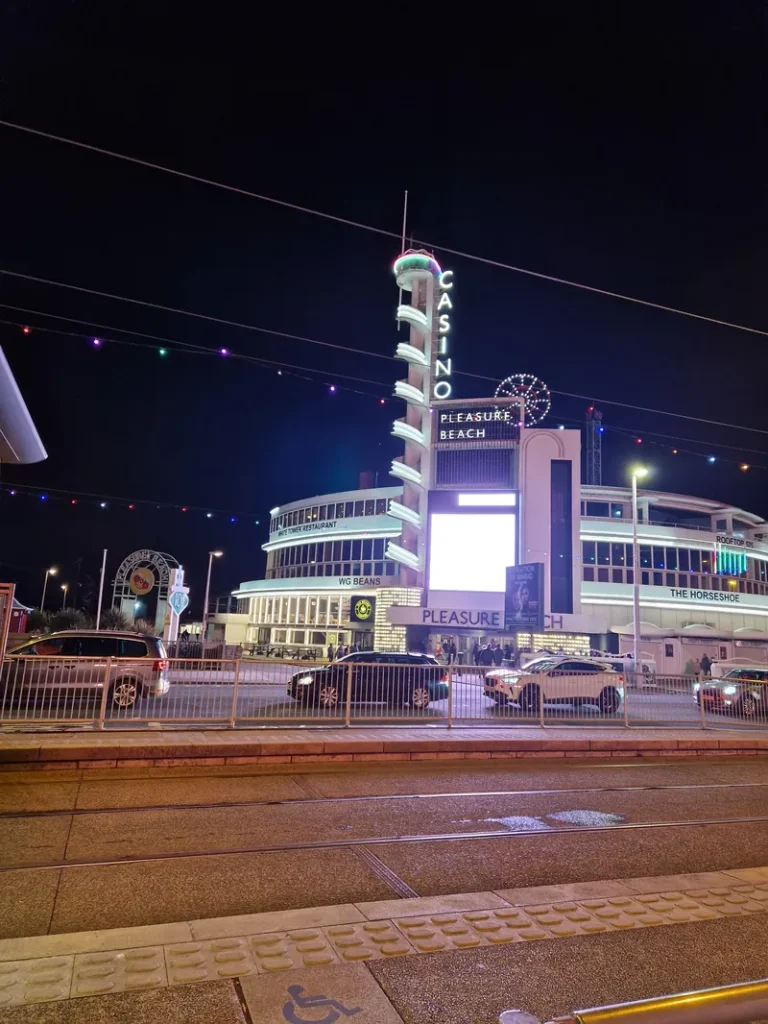 Blackpool seafront casino tower at night