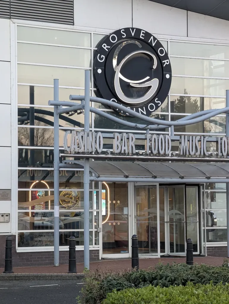 Logo entrance to Grosvenor Casino Cardiff