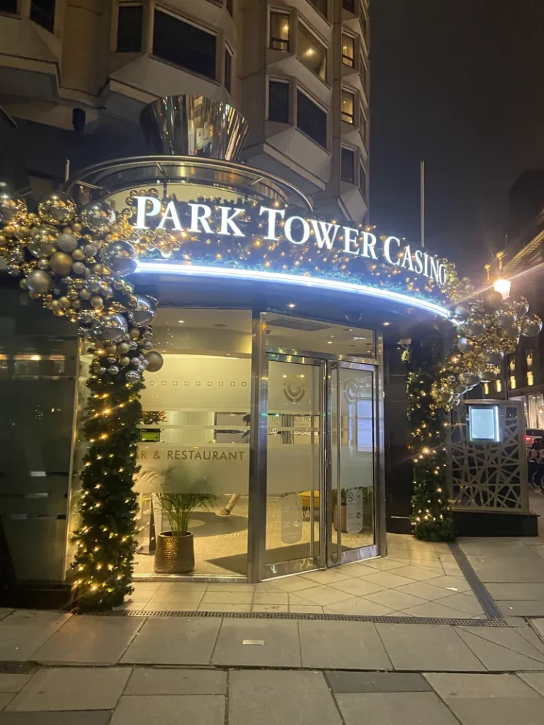 Decorated casino entrance at Grosvenor Casino London Park Tower