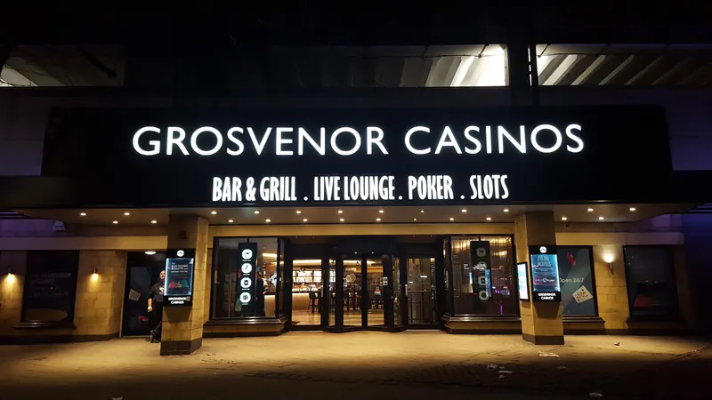 Entrance at night to Grosvenor Casino Nottingham
