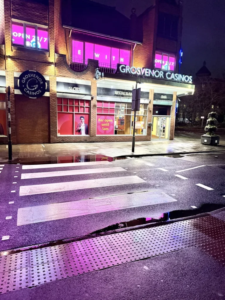 Rainy night at Grosvenor Casino Reading Central