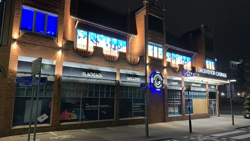 Night exterior of Grosvenor Casino Reading South