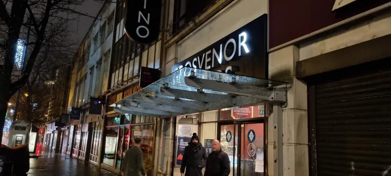 Entrance at night to Grosvenor Casino Swansea