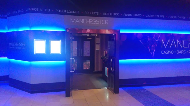 Blue entrance to Manchester235 Casino